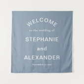 Aangepaste Dusty Blue White Text Welkom bij bruilo Wandkleed (Voorkant)