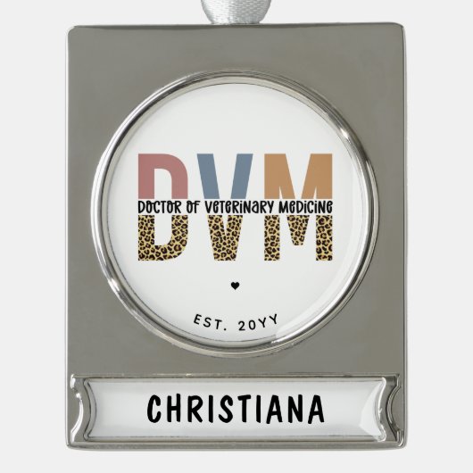 Aangepaste DVM Doctor in de diergeneeskunde Verzilverd Banner Ornament (Voorkant)