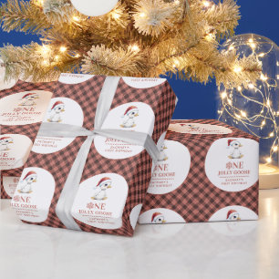 Aangepaste Eén Jollige Gans December Eerste Verjaa Cadeaupapier