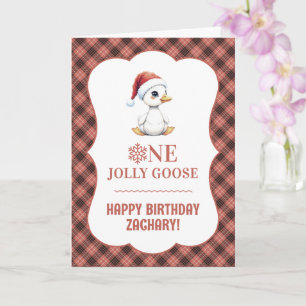 Aangepaste Eén Jollige Gans December Eerste Verjaa Kaart