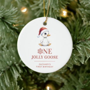 Aangepaste Eén Jollige Gans December Eerste Verjaa Keramisch Ornament