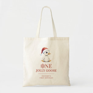 Aangepaste Eén Jollige Gans December Eerste Verjaa Tote Bag