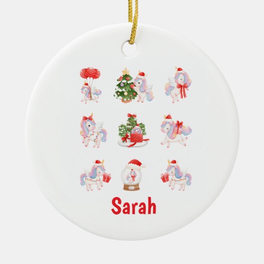 Aangepaste Eenhoorn Kerst Ornament voor Meisjes (Voorkant)