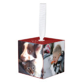 Aangepaste Eenvoudige 4 foto's rood Kubus Ornament (Voorkant hoekig)