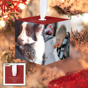 Aangepaste Eenvoudige 4 foto's rood Kubus Ornament