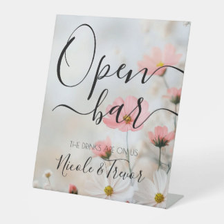 Aangepaste Eenvoudige Bloemen Bruiloft Open Bar Reclamebord Met Voetstuk