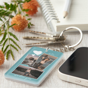Aangepaste Eenvoudige Foto's Op Teal Aqua Turquois Sleutelhanger