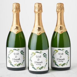 Aangepaste Eenvoudige Groene Bruiloftsreceptie Cha Sparkling Wijnetiket