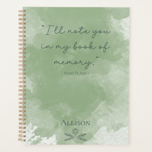 Aangepaste Eenvoudige Groene Elegante Waterverf Bl Planner (Voorkant)