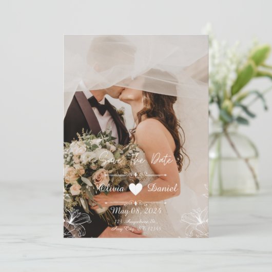 Aangepaste Eenvoudige Zwart & Wit Fotobruiloft Kaart (Staand voorkant)