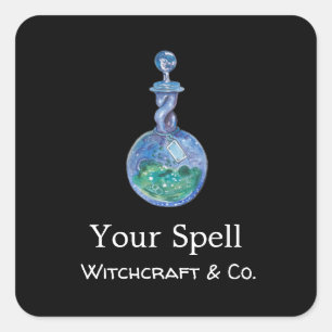 Aangepaste eenvoudige zwarte hekserij spell fles vierkante sticker