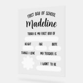 Aangepaste eerste dag van school vul in acryl bord (Hoek)