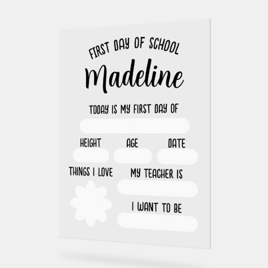 Aangepaste eerste dag van school vul in acryl bord (Hoek)