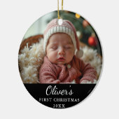 Aangepaste eerste kerst Baby foto zwart Keramisch Ornament (Links)