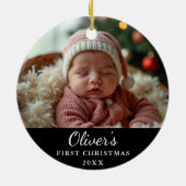 Aangepaste eerste kerst Baby foto zwart Keramisch Ornament (Achterkant)