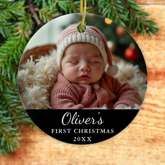 Aangepaste eerste kerst Baby foto zwart Keramisch Ornament