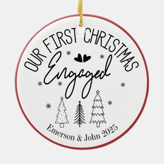 Aangepaste eerste kerst verloofd keramisch ornament (Achterkant)