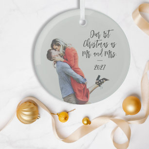 Aangepaste Eerste Kerstmis Mijn en Mevrouw Foto Ov Glas Ornament