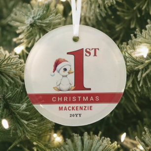 Aangepaste Eerste Kerstmis Waterverf Baby Gans Een Glas Ornament