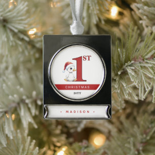 Aangepaste Eerste Kerstmis Waterverf Baby Gans Een Verzilverd Banner Ornament