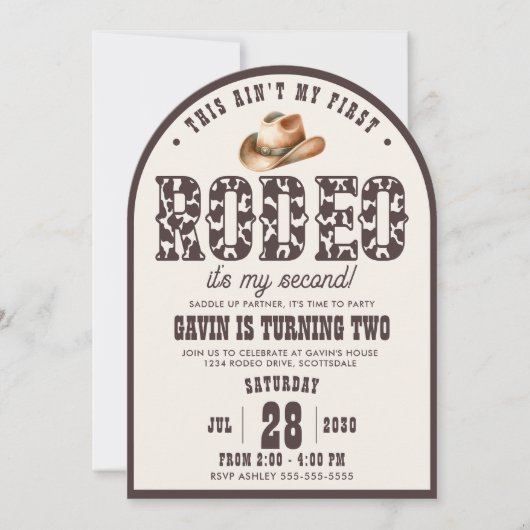 Aangepaste eerste Rodeo Arched Boys 2e verjaardags Kaart (Voorkant)
