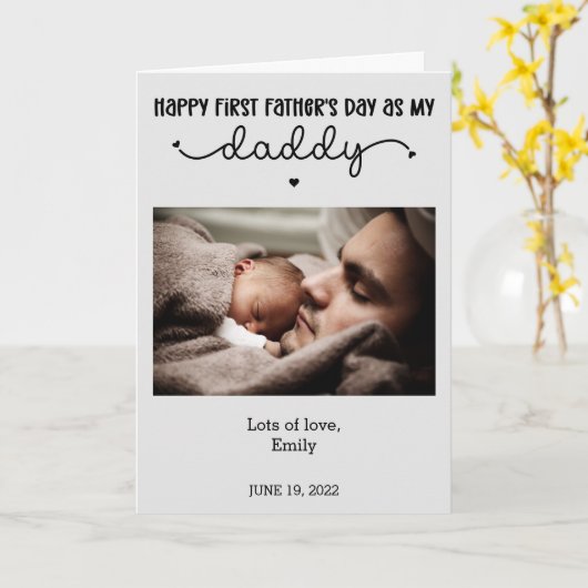 Aangepaste Eerste Vaderdag Cute Minimalistische Fo Kaart (Gele Bloem)