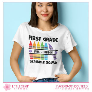 Aangepaste eersteklas krabbelkrijtjes voor de juf/ t-shirt