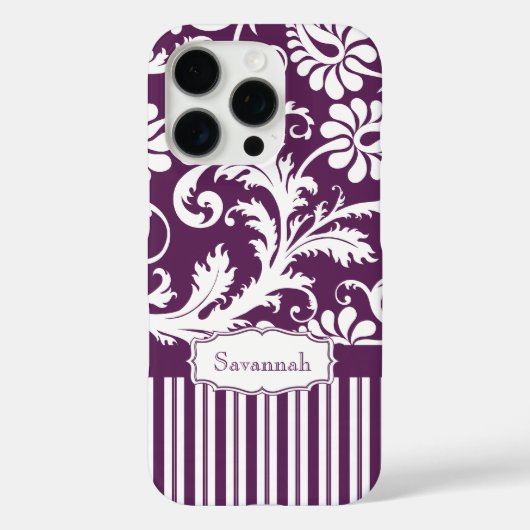 Aangepaste Eggplant Damask en Stripe Case-Mate iPhone Case (Achterkant)