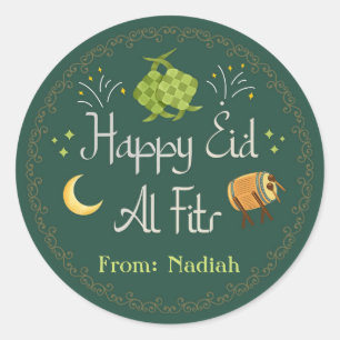 Aangepaste Eid-al-Fitr / Eid Mubarak / Raya Ketupa Ronde Sticker