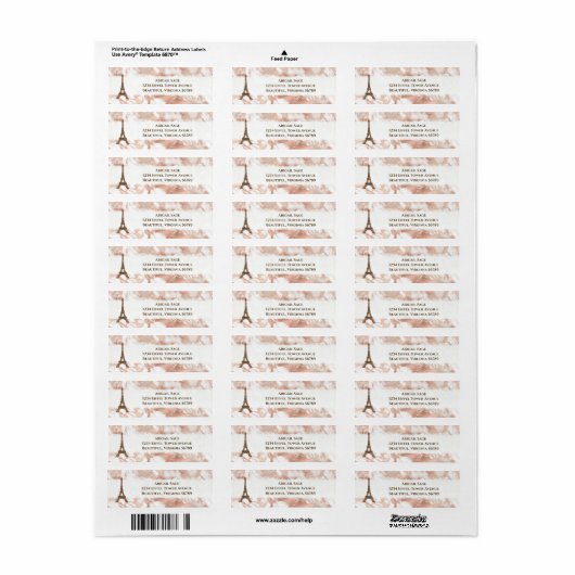 Aangepaste Eiffeltower White, Roos Gold Marble Etiket (Full Sheet)