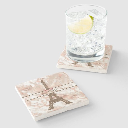 Aangepaste Eiffeltower White, Roos Gold Marble Stenen Onderzetter (Zijkant)