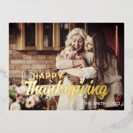 Aangepaste eigen foto en bericht Thanksgiving Folie Feestdagen Briefkaart