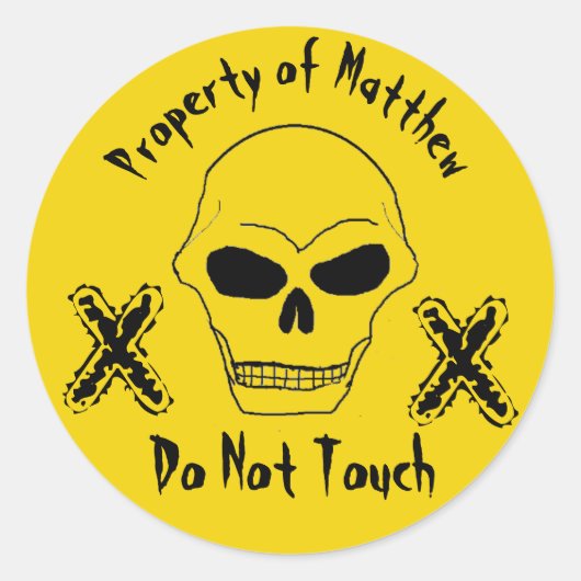Aangepaste eigenschap van Jouw naam Skull Face Yel Ronde Sticker (Voorkant)
