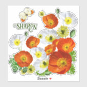 Aangepaste eilandpapavers en vlindervinyl sticker (Vel)