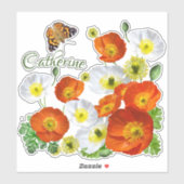 Aangepaste eilandpapavers en vlindervinyl sticker (Vel)