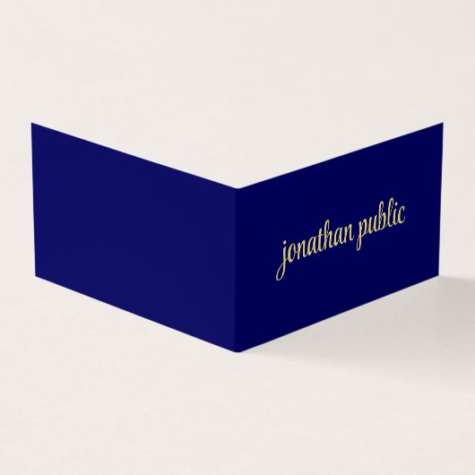Aangepaste Elegant Faux Gold Script Tekst Navy Opg Visitekaartjes (Buitenkant)