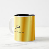 Aangepaste Elegant Gold Kijk Monogram Sjabloon Tweekleurige Koffiemok (Voorkant links)