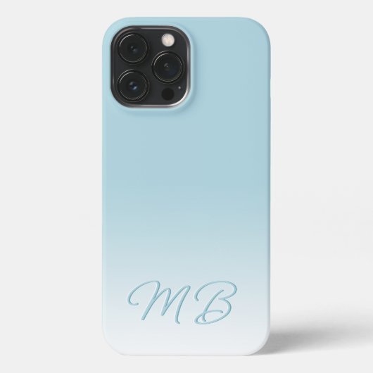 Aangepaste Elegant Licht Aqua Ocean Blauw Monogram iPhone Hoesje (Achterkant)
