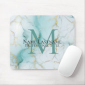 Aangepaste Elegant Monogram Aqua Marmer Muismat (Met muis)