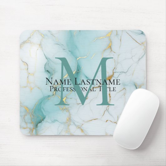 Aangepaste Elegant Monogram Aqua Marmer Muismat (Met muis)