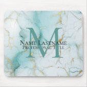 Aangepaste Elegant Monogram Aqua Marmer Muismat (Voorkant)