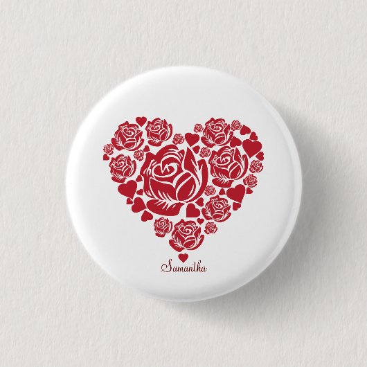 Aangepaste Elegant Red Rose Heart Valentijnse Ronde Button 3,2 Cm (Voorkant)