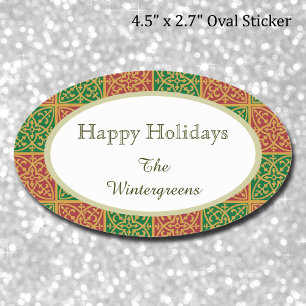 Aangepaste Elegant Rood en Groen Patroon Gift Stic Ovale Sticker