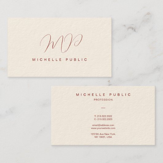 Aangepaste Elegant Script Monogram Initiaal Luxe Visitekaartje (Voorkant / Achterkant)