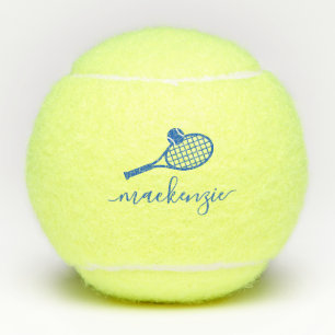 Aangepaste Elegant Script Name Blue Tennis Balls Tennisballen
