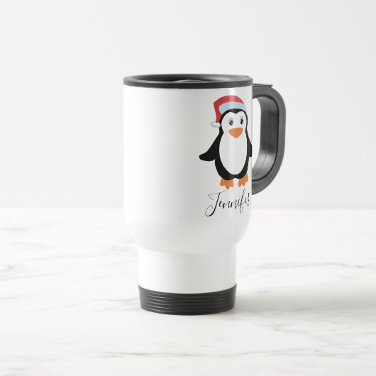 aangepaste Elegant Script Name Stylish penguin 202 Reisbeker (Voorkant rechts)