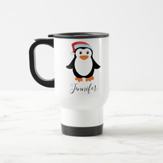 aangepaste Elegant Script Name Stylish penguin 202 Reisbeker (Links)