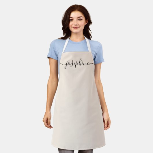 Aangepaste elegant scriptnaam soft beige schort (Gedragen)