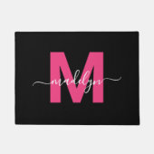 Aangepaste Elegant Zwart Hot Roze Monogram Script  Deurmat (Voorkant)