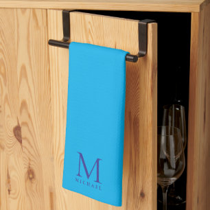 Aangepaste Elegante Azure Blauwe Monogram Eenvoudi Theedoek